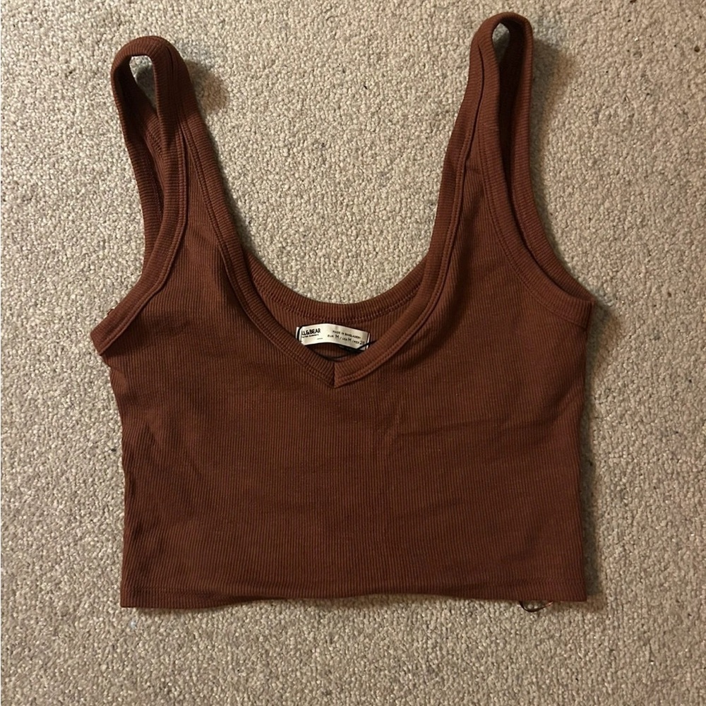 Pull&Bear Chocolate Ribbed Tank Top